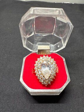 Teardrop Cubic Zirconia 14KT ESPO Gold-Plated Cocktail Ring Size 7.5 With Box Vi